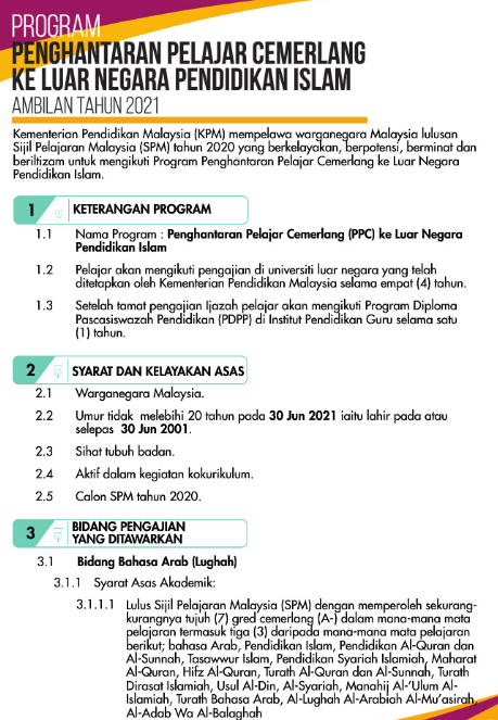 Permohonan Program Penghantaran Pelajar Cemerlang Ke Luar ...