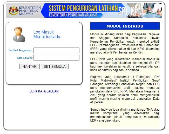 SPLKPM LOGIN SISTEM PENGURUSAN LATIHAN (CARA LOGIN, ISI DAN KEMASKINI