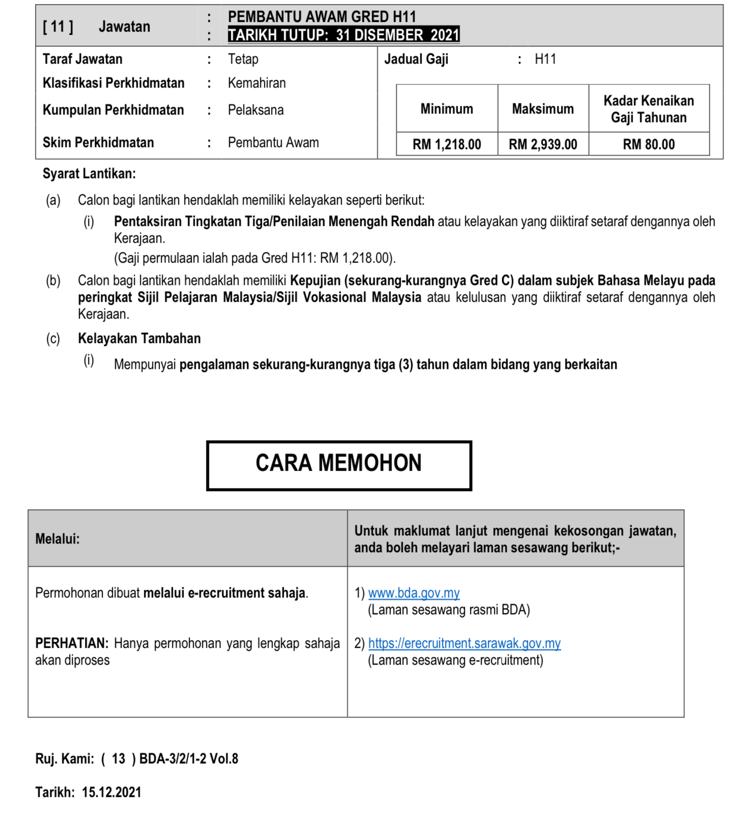 Kerja Kosong Di Lembaga Kemajuan Bintulu (BDA) - TCER.MY