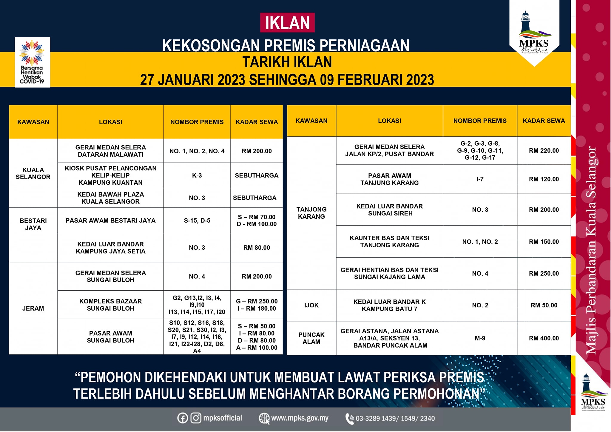 Senarai Kekosongan Premis Perniagaan Selangor 2023 - TCER.MY