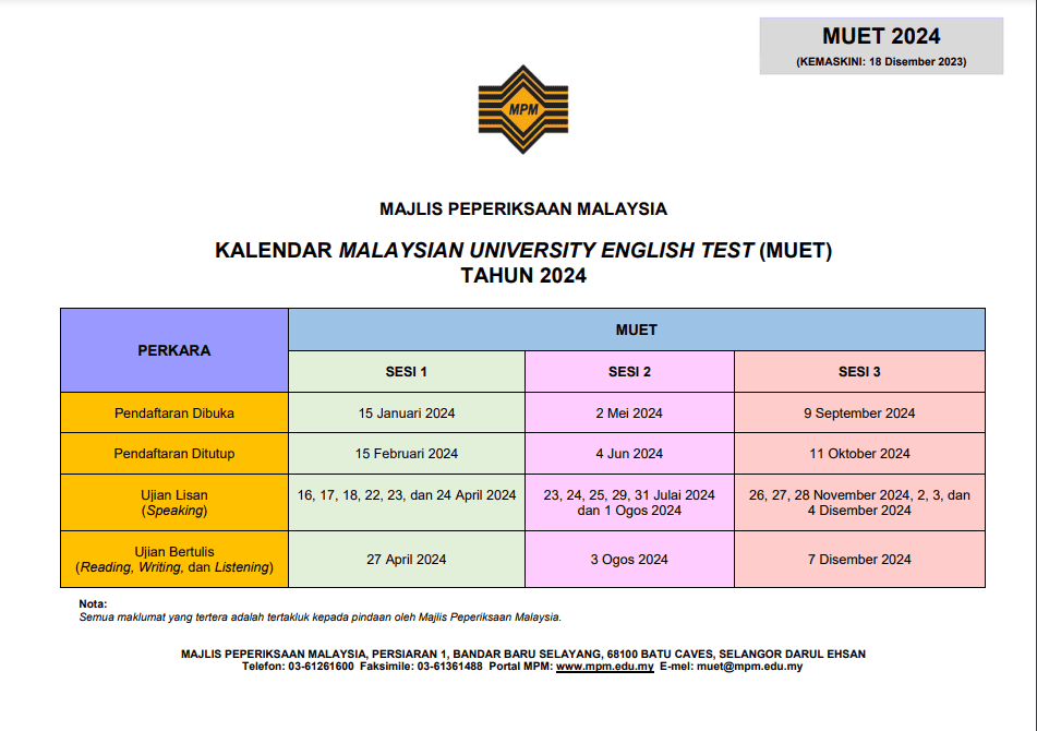 MUET 2024 Semakan Keputusan MUET Sesi 3 2023 & Rayuan Semak Semula