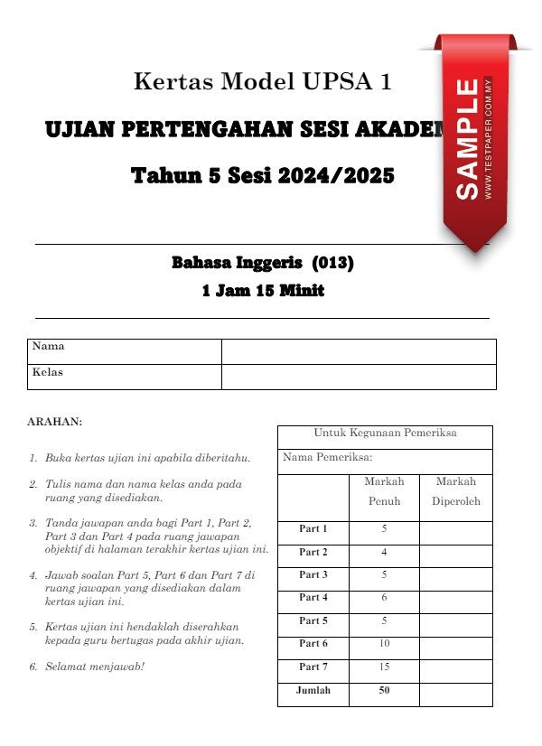 UPSA BAHASA INGGERIS TAHUN 5 (2024-2025) YANG LENGKAP 3