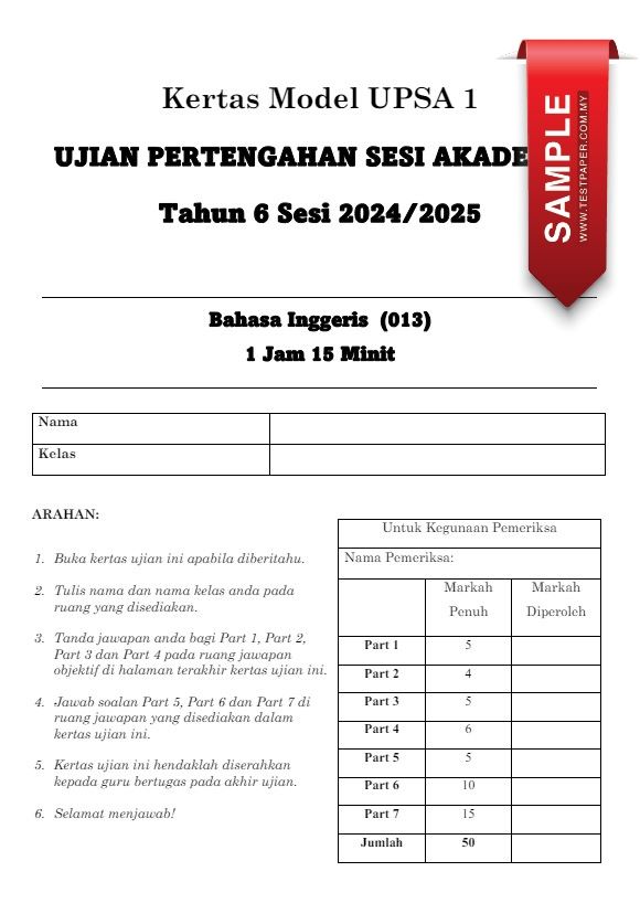 UPSA BAHASA INGGERIS TAHUN 6 (2024-2025) YANG LENGKAP 3