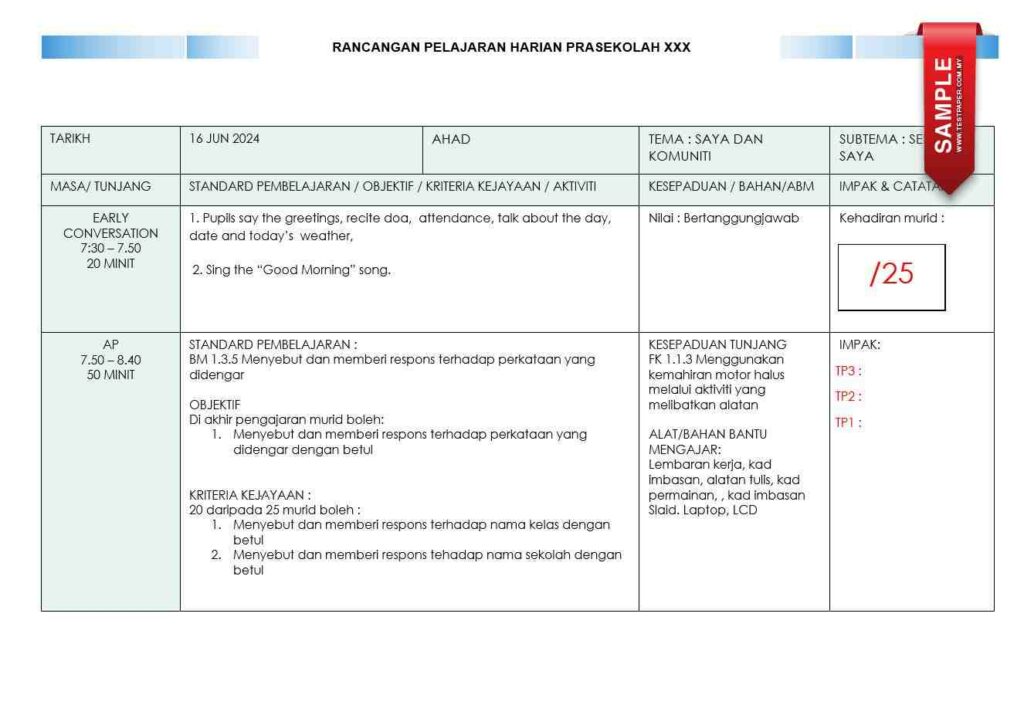 RPH PRASEKOLAH MINGGU 14 (SEKOLAH SAYA) TAHUN 2024 2