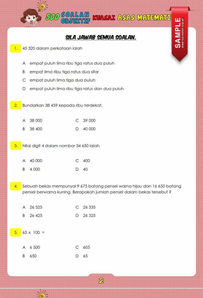 500 SOALAN MATEMATIK TAHAP 2 BAHAGIAN OBJEKTIF 1