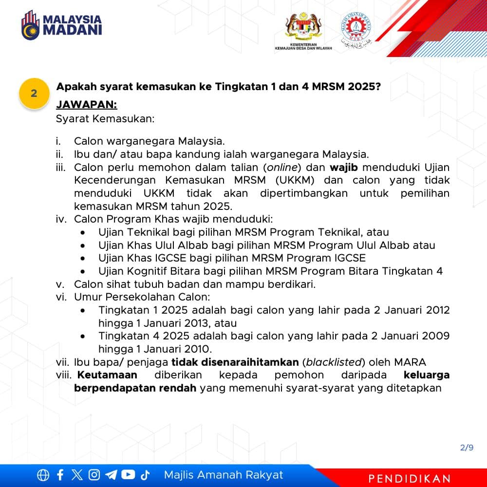 Permohonan Kemasukan Ke MRSM 2025 Bagi Tingkatan 1 & 4 3